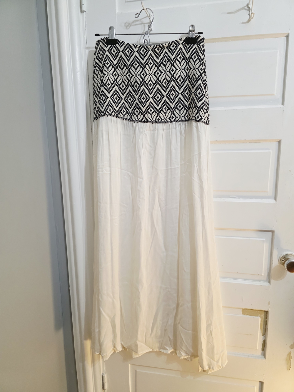 Black & White Maxi Skirt with Geometric Waistband